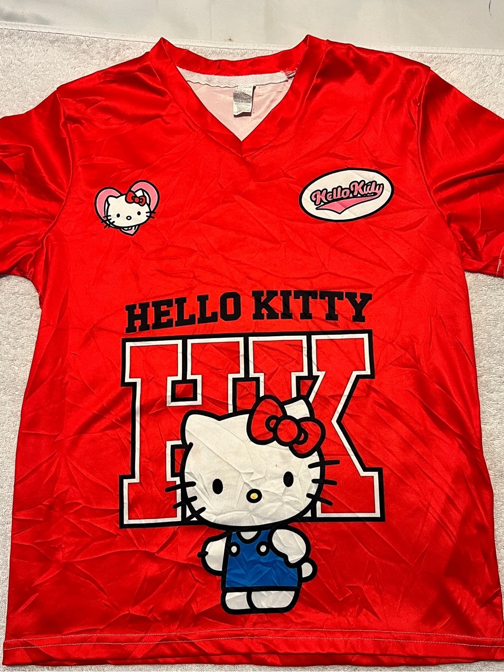 Hello Kitty Red Short Sleeve Graphic Tee with Blue & White Accents SIZE 13-14